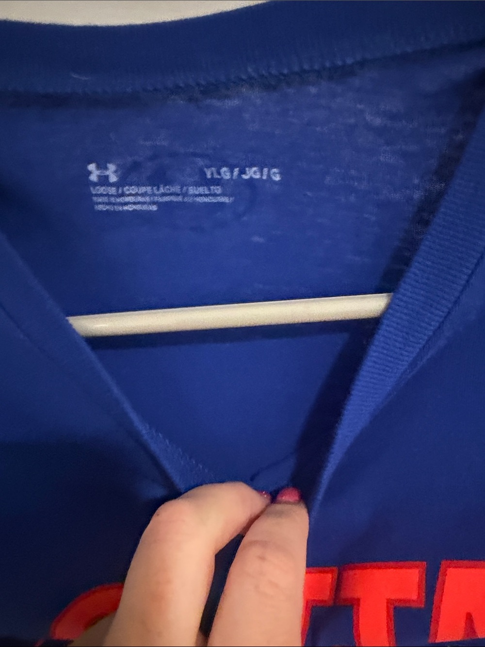 Under Armour Blue Graphic Baseball Tee with Orange Accent - Picture 2 of 3